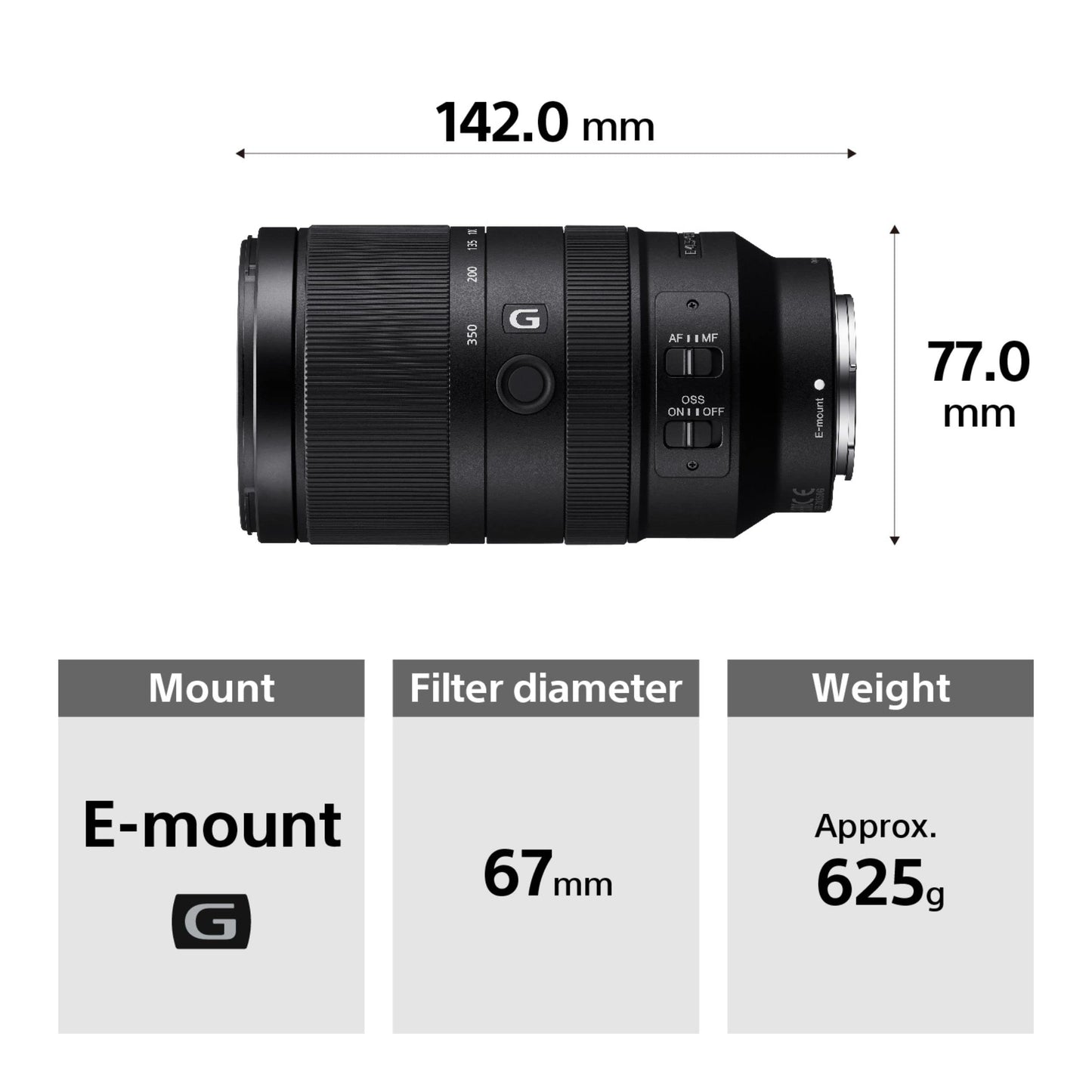 Sony E 70-350mm f/4.5-6.3 G OSS | APS-C, Super Telephoto Zoom Lens (SEL70350G)