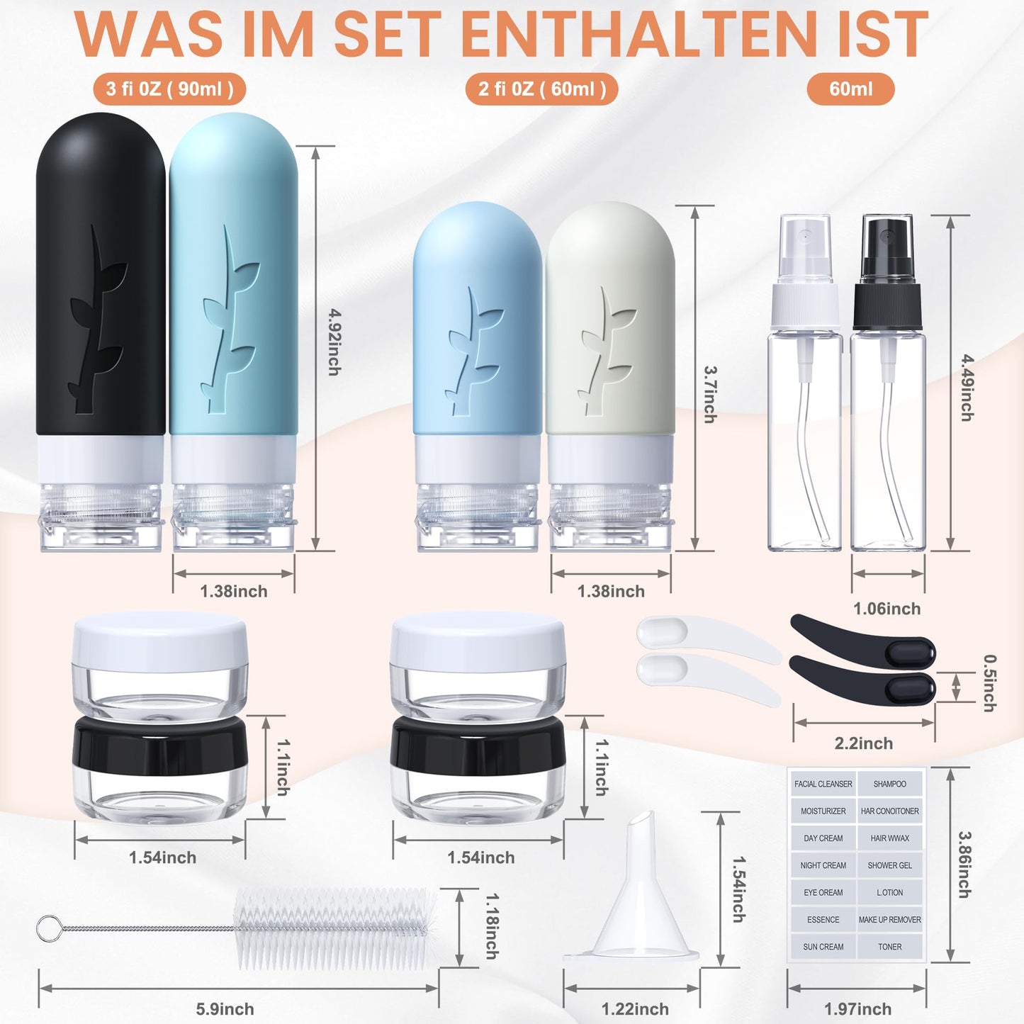 Silikon Reiseflaschen-Set zum Befüllen (18 Stück): TSA-Genehmigt - Reise Gadgets