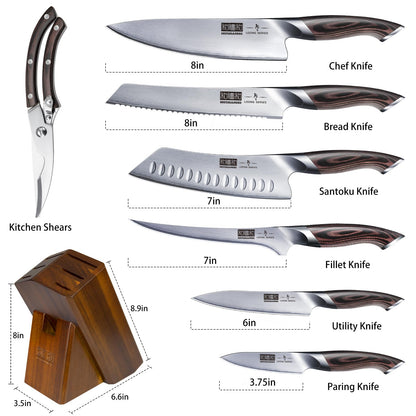 HOSHANHO Profi Messerblock-Set mit Holzblock (8-teilig) aus japanischer Stahl