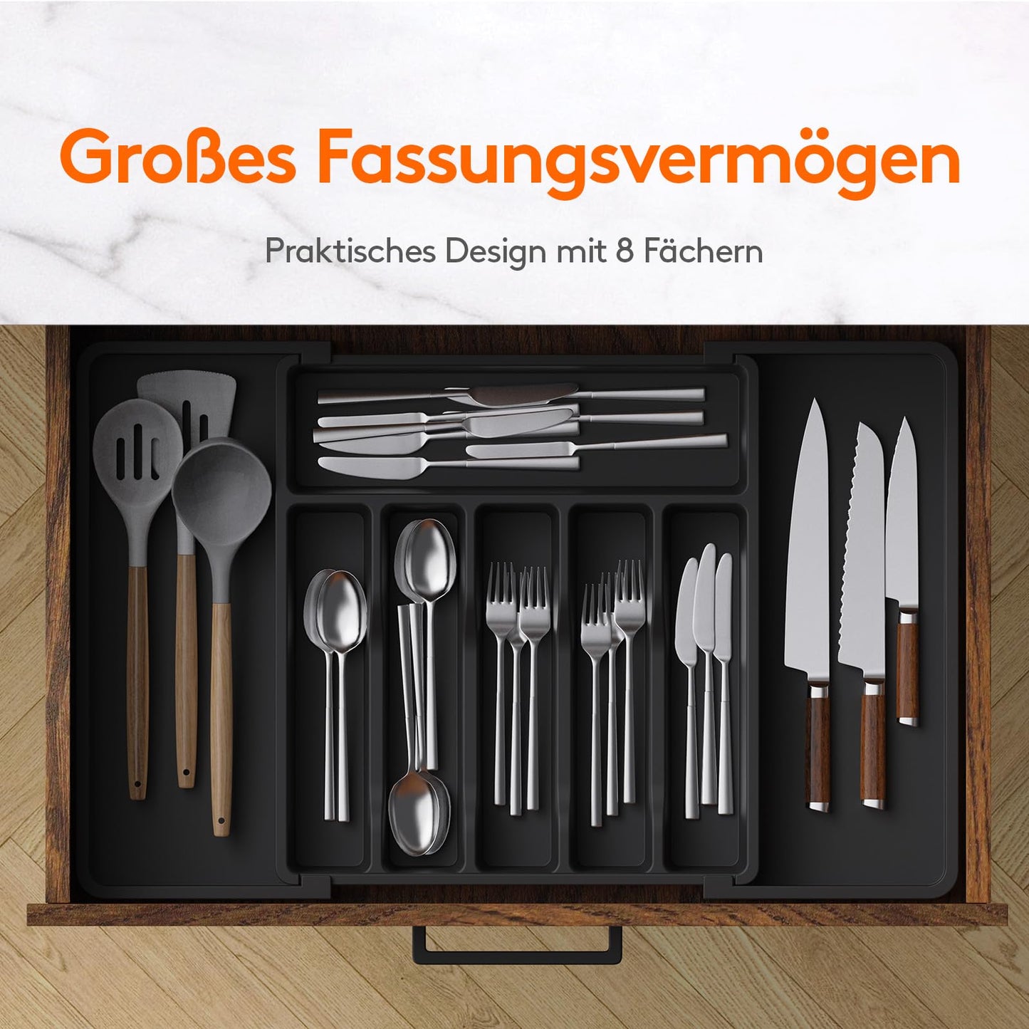 LIFEWIT Adjustable Cutlery Tray for Kitchen Drawers Made of Plastic