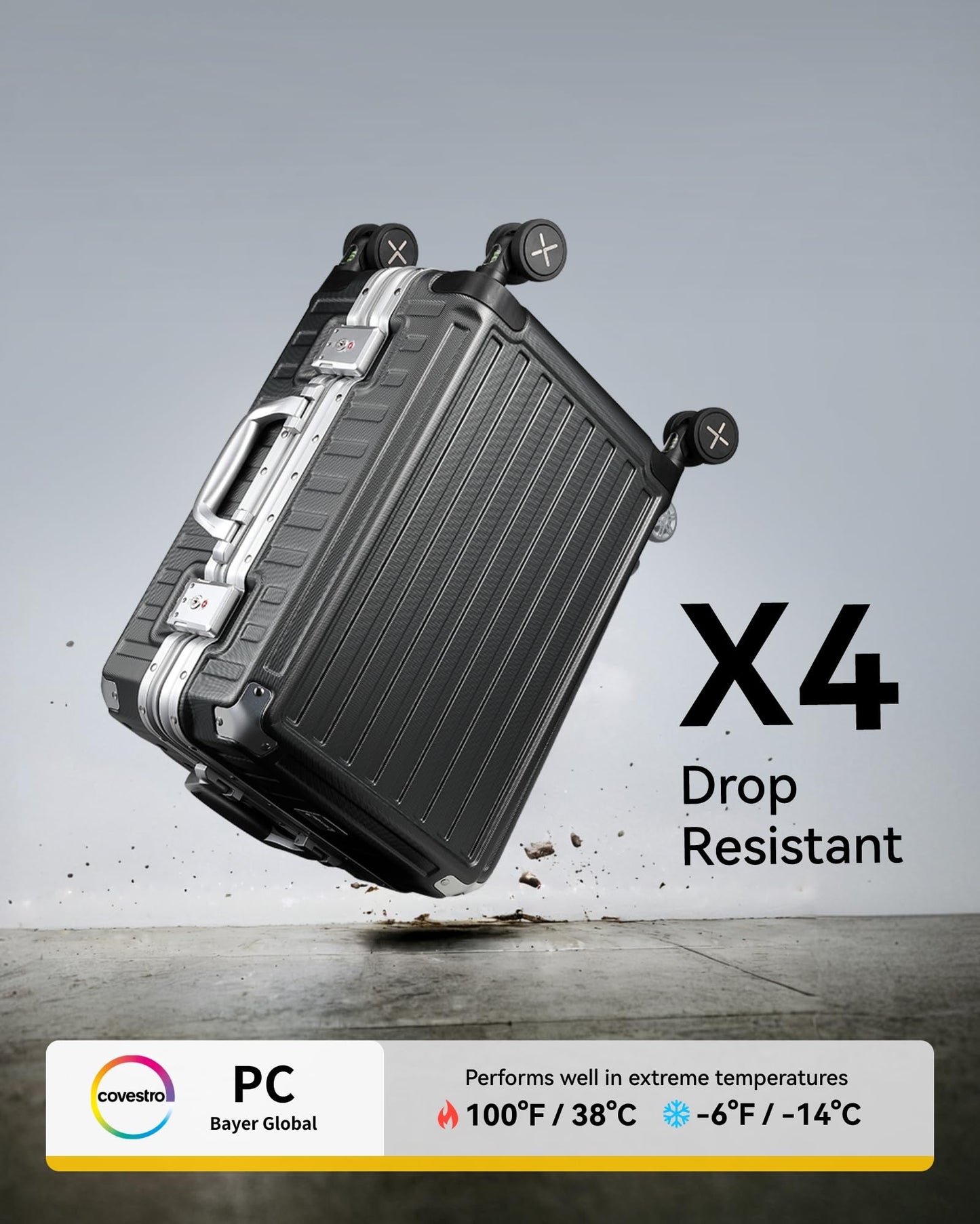 LUGGEX Hartschalen Reisekoffer mit Aluminiumrahmen: Größe: M (Schwarz - 65cm - 60 Liter)