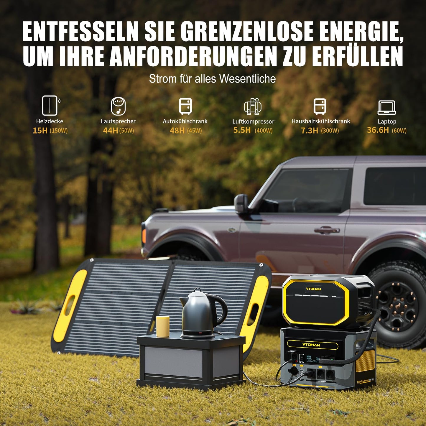VTOMAN FlashSpeed 1000 Powerstation (2376Wh) Complete Set: 1h Fast Charging for Camping, Motorhome