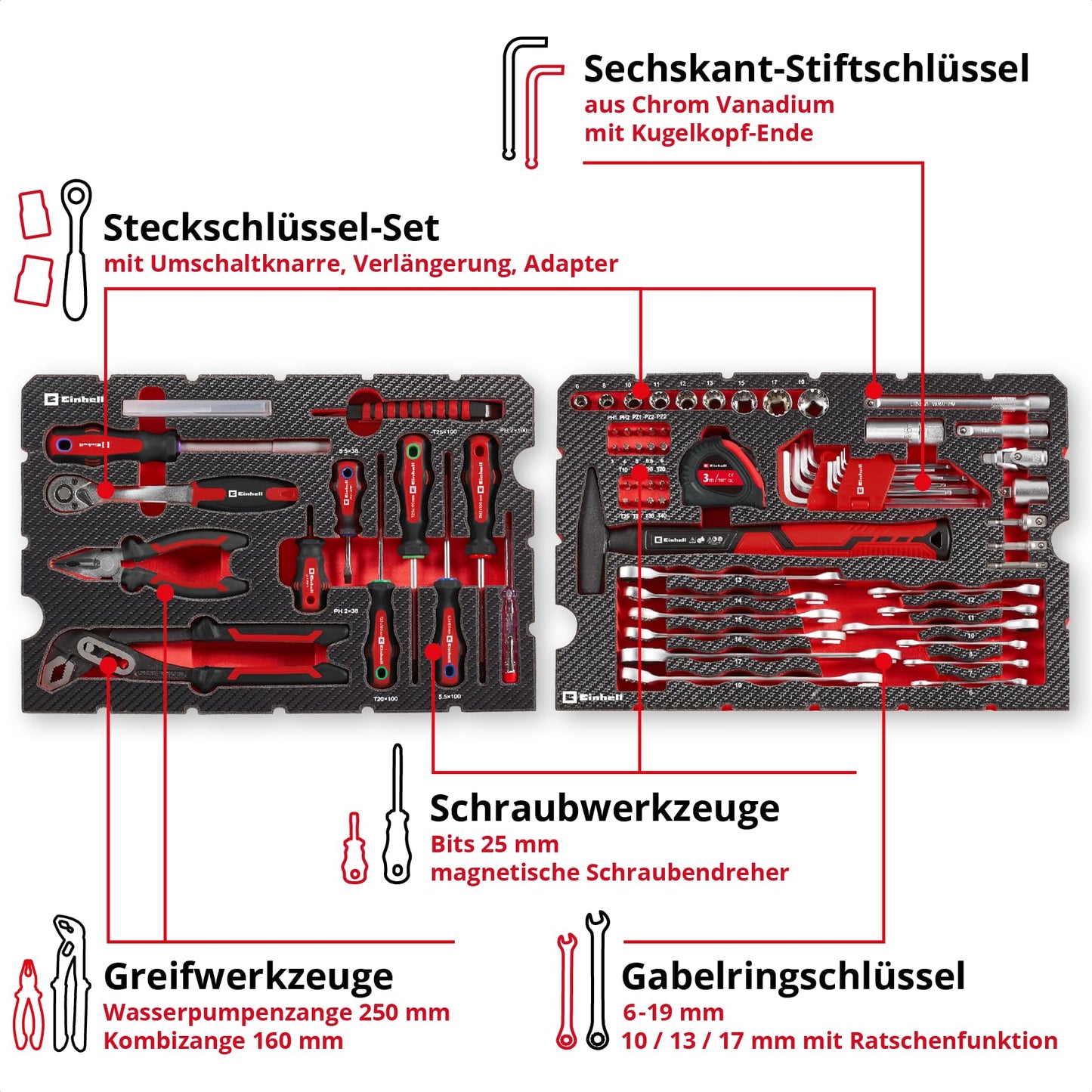 Original Einhell E-CASE 80-tlg. Werkzeugkoffer (Werkzeug-Set für die Werkstatt oder zu Hause))