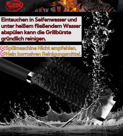 Grill brush, TNTOR grill cleaning brush with extra long stainless steel bristles, stainless steel spatula and PP heat-insulated handle, for gas grill, charcoal grill, kettle grill, electric grill and grill grate.
