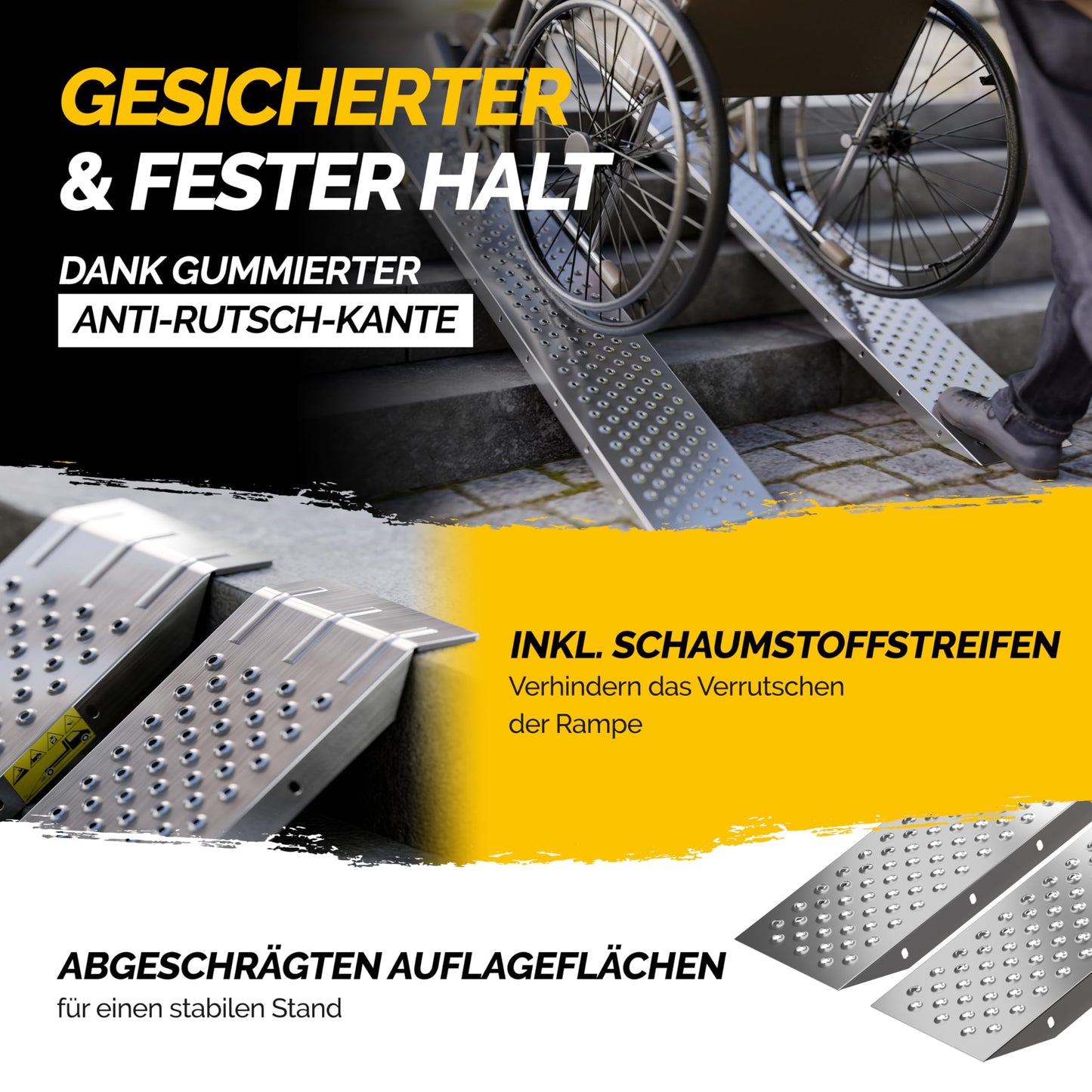 MONZANA® 2x Auffahrrampe: 400kg Tragfähigkeit aus galvanisierter Stahl (160x22,5x4,5cm)