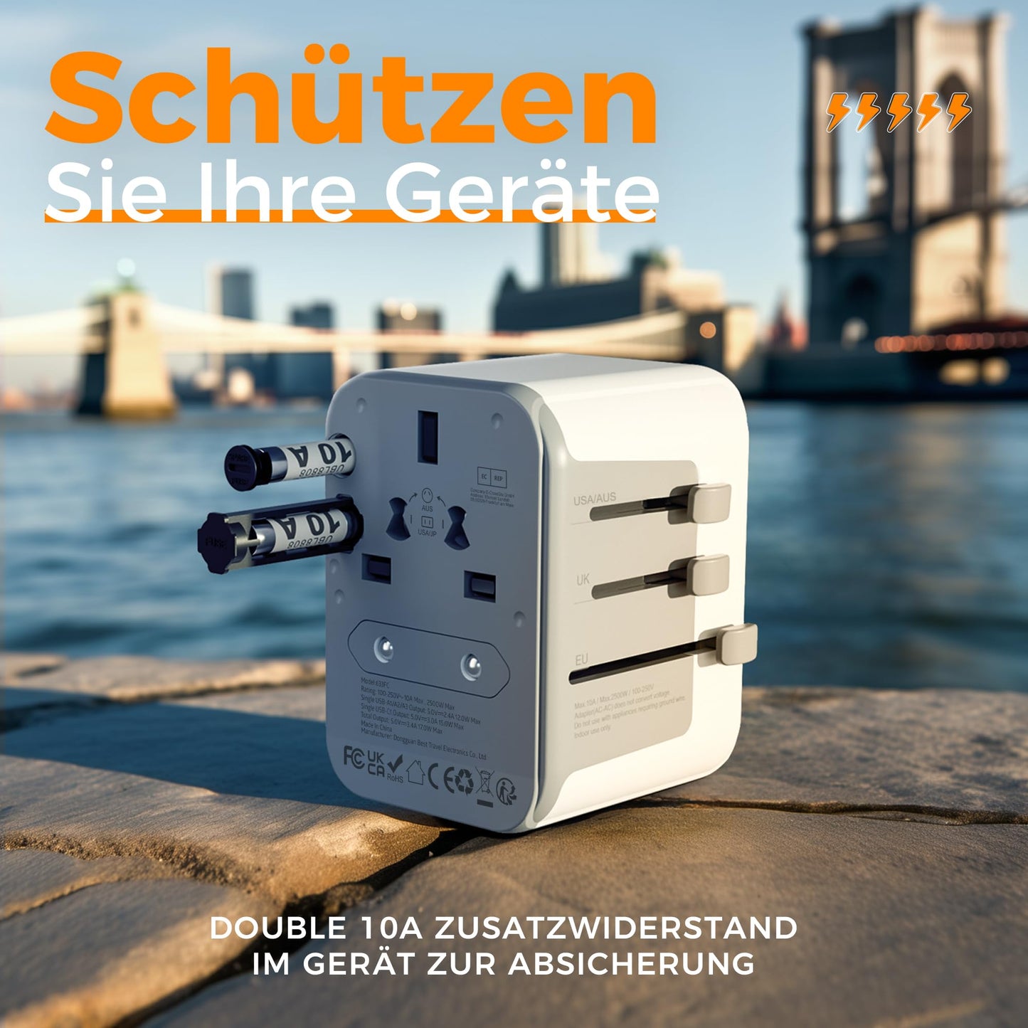 TESSAN Universal Reiseadapter mit 3 USB-A und 1 USB-C: Internationaler Steckdosenadapter