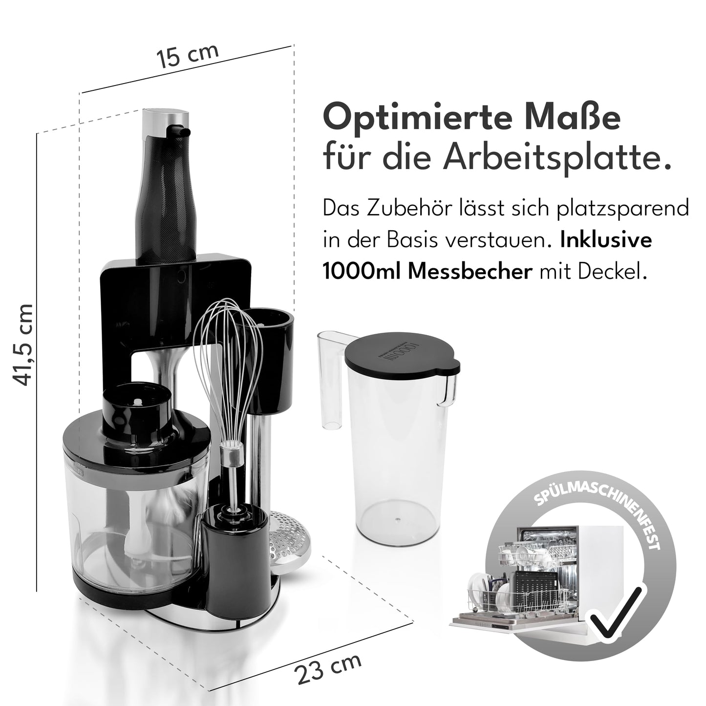 LIFETIME Premium Hand Blender Set (1200W) incl. 5x Accessories &amp; Splash Guard