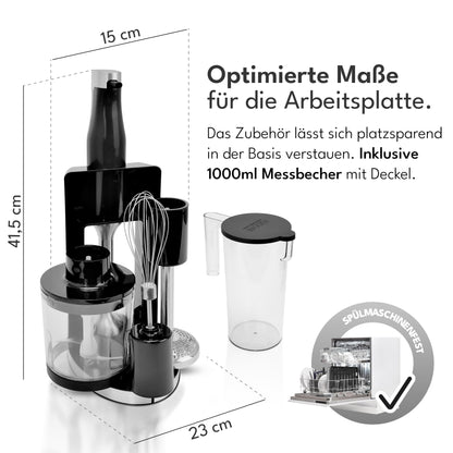 LIFETIME Premium Hand Blender Set (1200W) incl. 5x Accessories &amp; Splash Guard