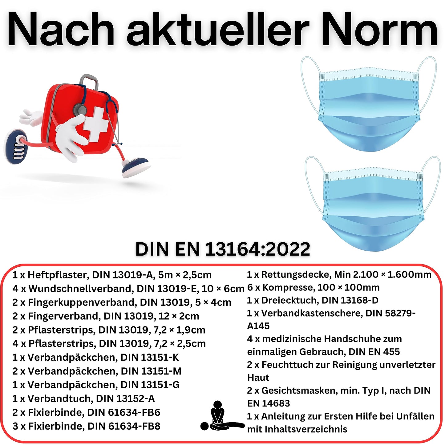 PETEX Verbandtasche aus Nylon-Gewebe: Inhalt nach DIN 13164 in Farbe Rot
