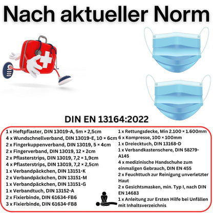 PETEX Verbandtasche aus Nylon-Gewebe: Inhalt nach DIN 13164 in Farbe Rot