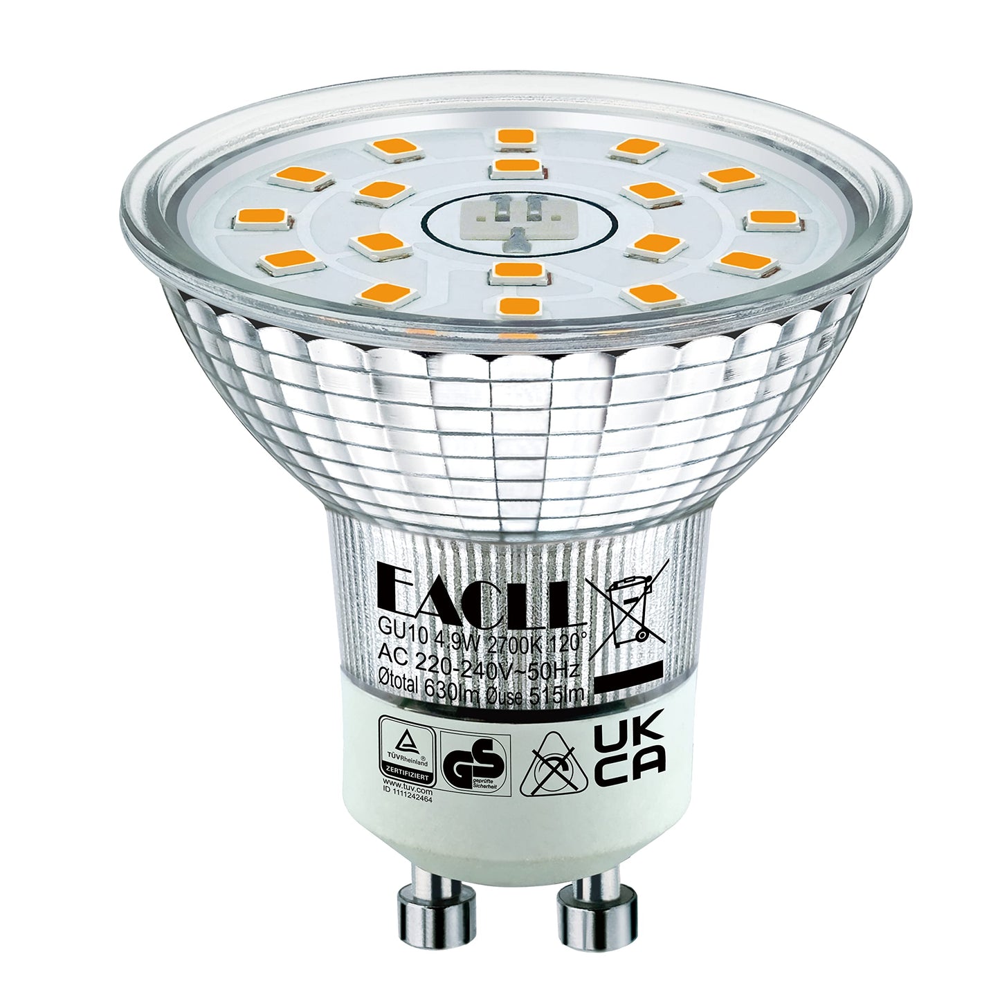 EACLL GU10 LED halogen bulb (warm white 2700K: 4.9W) 4-pack