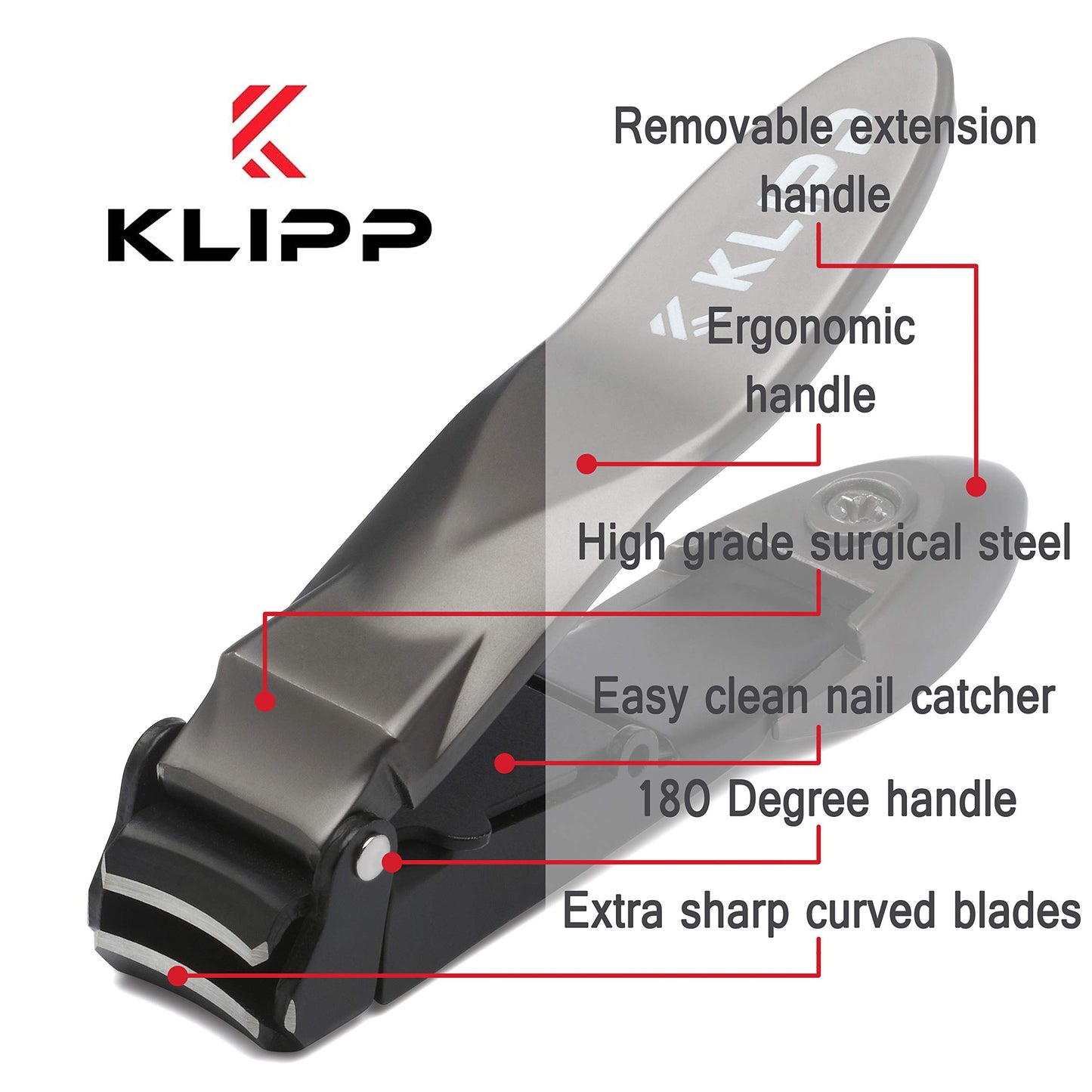KLIPP Nagelknipser für Männer mit Auffangbehälter mit ergonomischem Hebel inkl. Ziplockbeutel