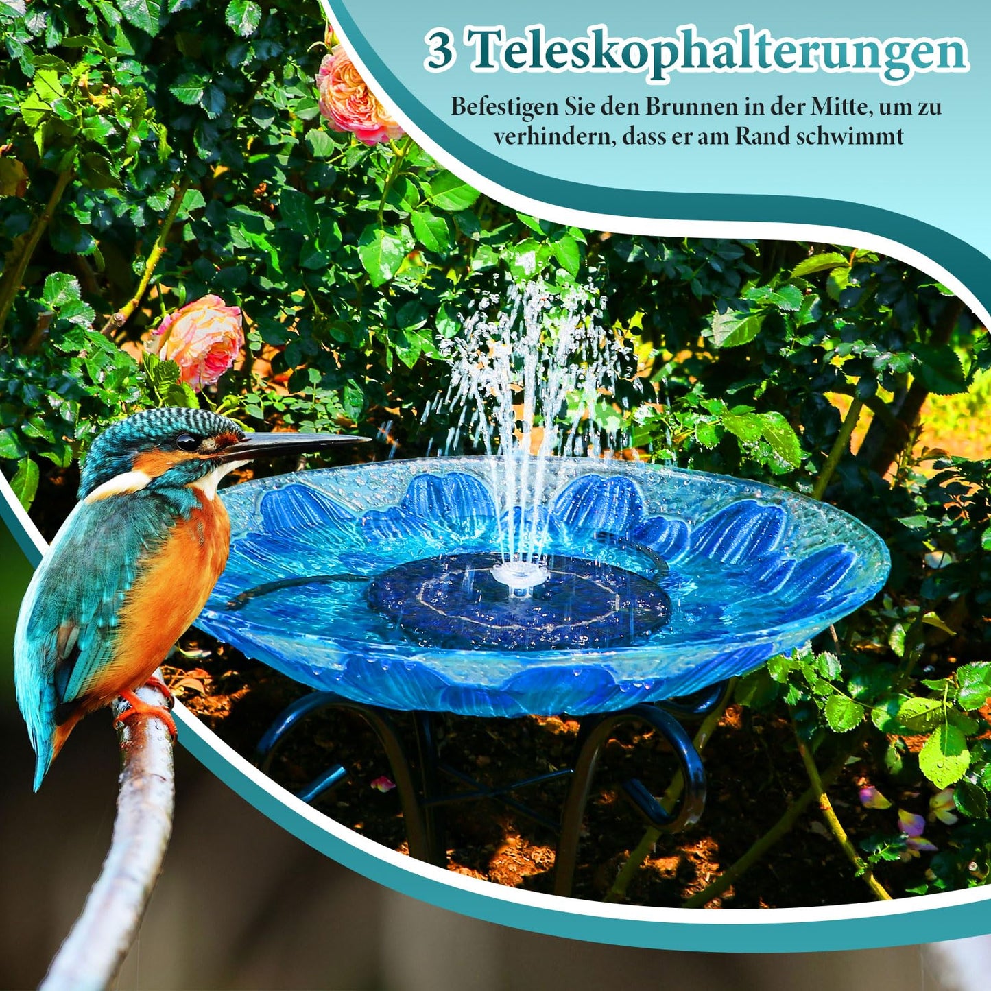 AISITIN Solar Fontäne Teichpumpe (3,5W) mit verschiedene Sprüh-Effekten für Garten, Teich, DIY Wasserspiel