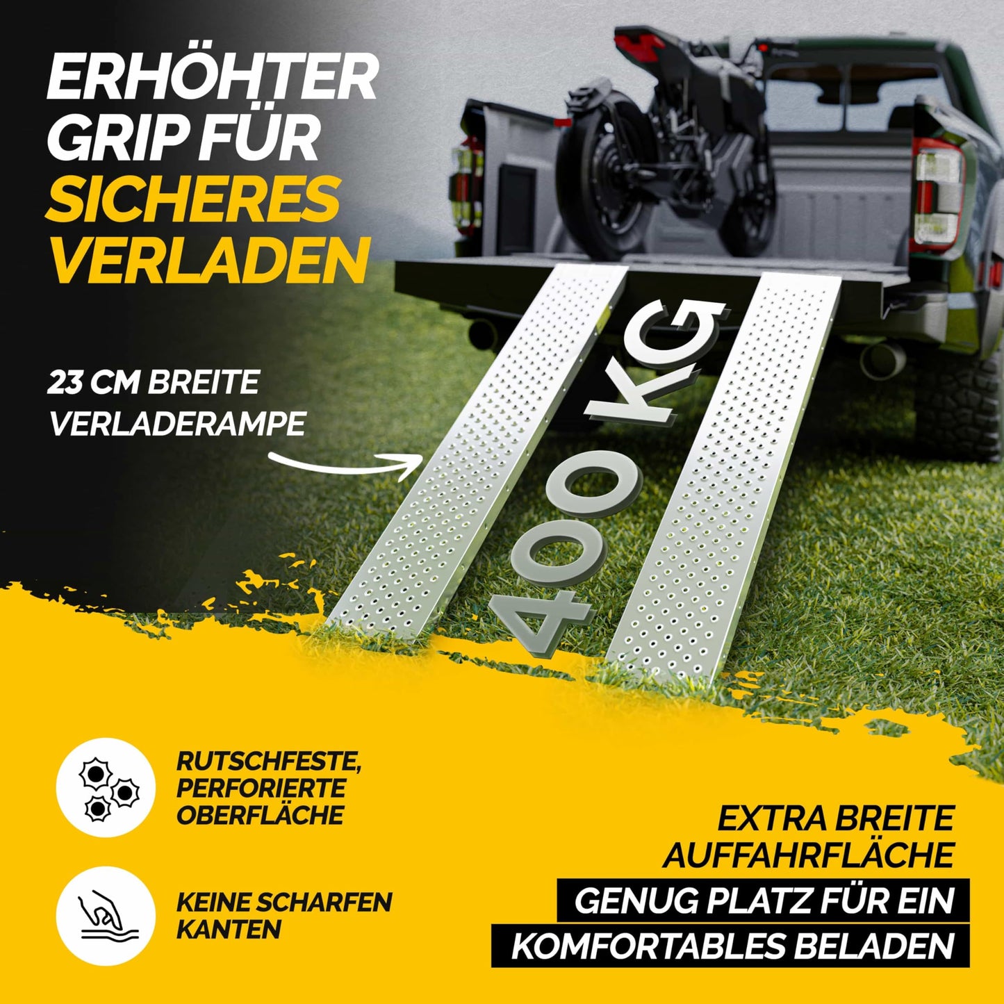 MONZANA® 2x Auffahrrampe: 400kg Tragfähigkeit aus galvanisierter Stahl (160x22,5x4,5cm)