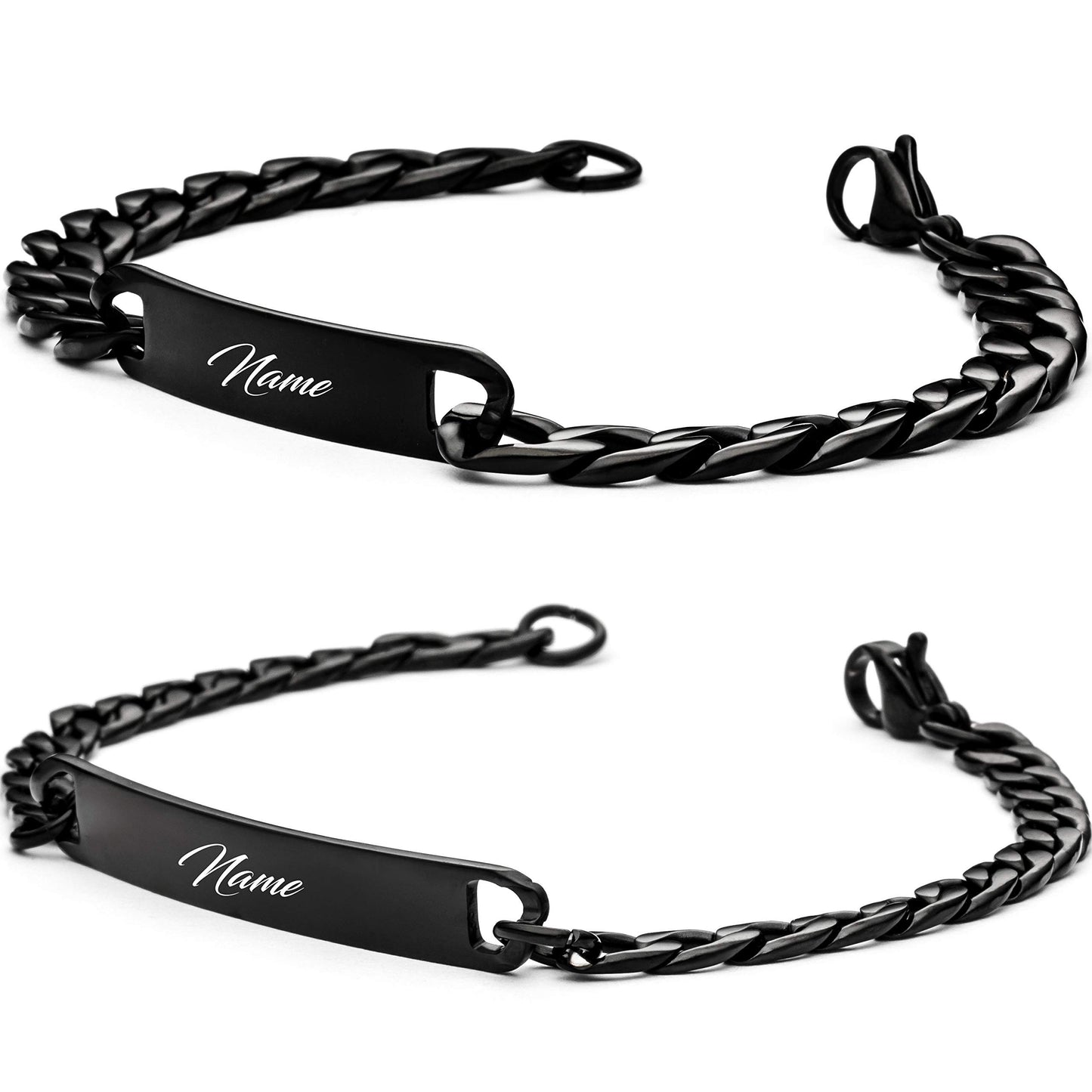 Personalisiertes Edelstahl-Armband für Herren mit Wunschgravur (2 Stück): Silber, Schwarz