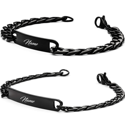 Personalisiertes Edelstahl-Armband für Herren mit Wunschgravur (2 Stück): Silber, Schwarz