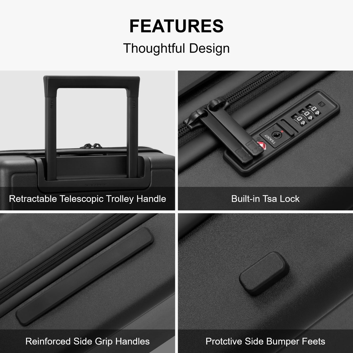 LEVEL8 Hartschalen Reisekoffer mit Organizer-Set (4-teilig): Elegance Matt | Schwarz