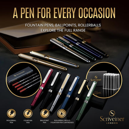 Scriveiner Silber Füllfederhalter Füller Edel mit Echtgold-Finish, Schmidt vergoldete Feder (mittel), Bestes Geschenk für Herren und Damen, Manager, Führungskräfte (Silber Chrom)