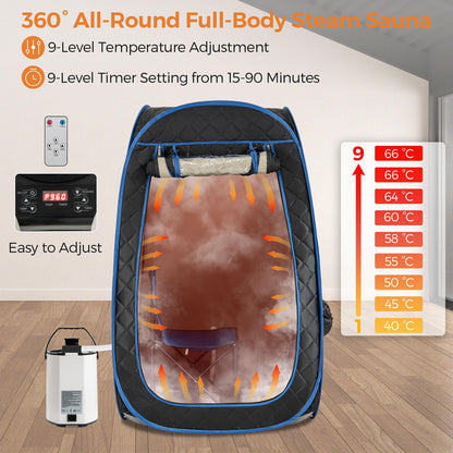 HOMASIS Steam Sauna for Home with Remote Control, Folding Chair &amp; Foot Massager (Black)