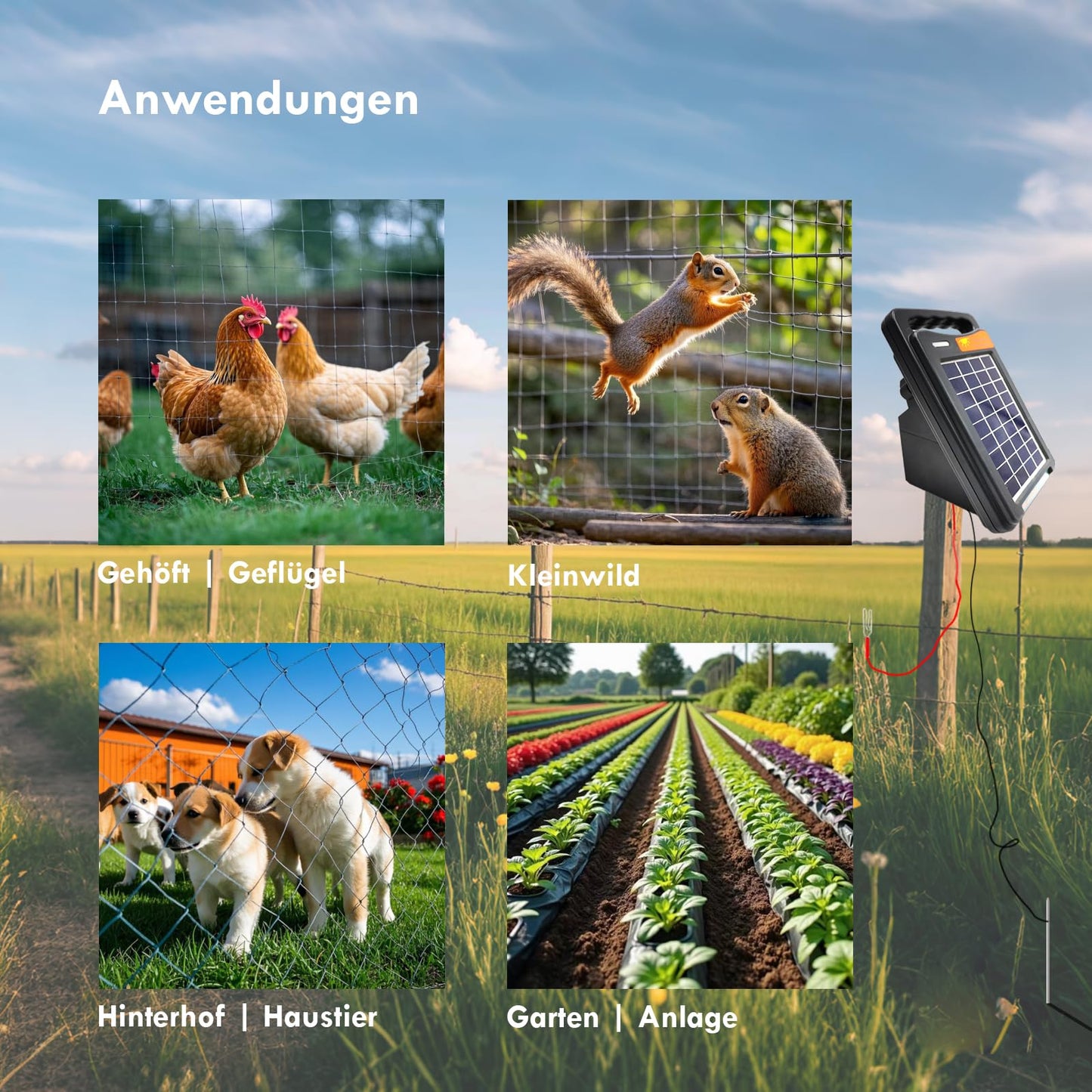 FenceMate Tragbares Weidezaungerät Solar mit einem Output von 0,15J für bis zu 2km