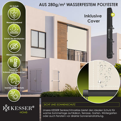 KESSER® Senkrechtmarkise mit Handkurbelmechanismus: Sonnen-und Sichtschutz inkl Montageset & Abdeckung