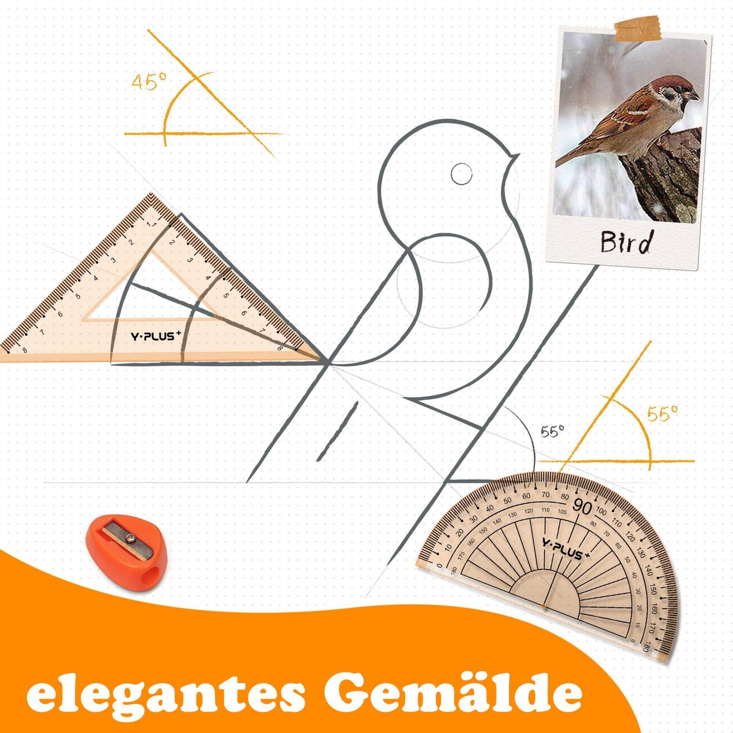 Mathematik-Geometrie-Set mit Lineal, Winkelmessern, Protraktor und Bleistiften