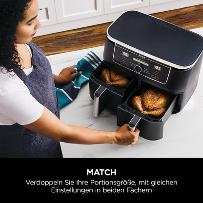 Ninja Dual-Zone Heißluftfritteuse AF400EU (9,5 L): 6 Kochfunktionen | Schwarz