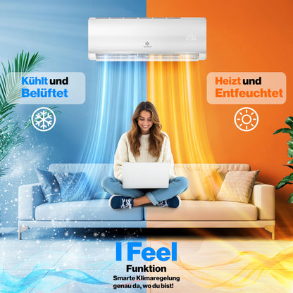 KESSER® 'Quick Connect' Split Klimaanlage-Set mit Heizfunktion: 12000BTU, 3,4kW, WiFi & App