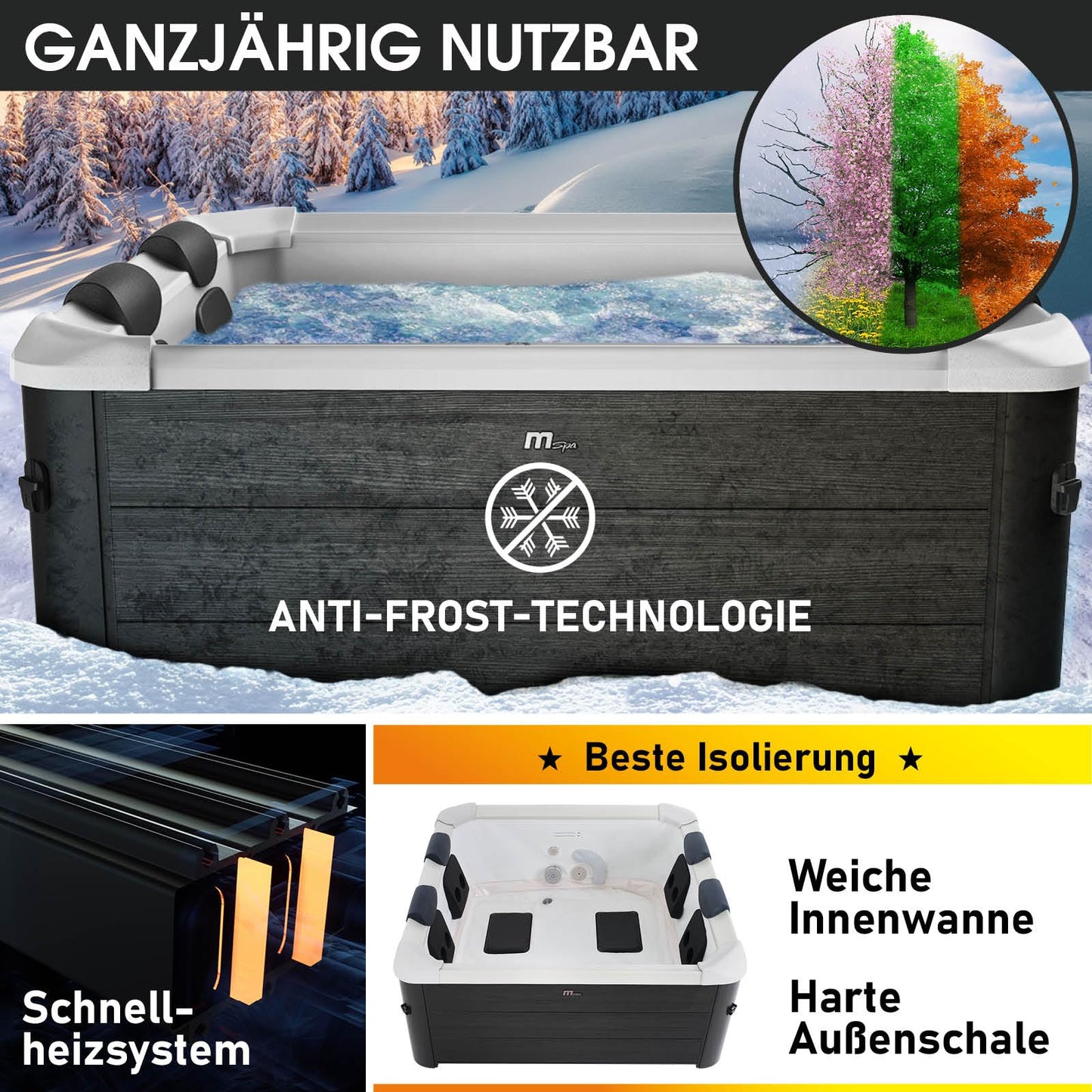 BRAST® Whirlpool MSpa Oslo Plus XXL mit Fester Außenwand & LED-Beleuchtung
