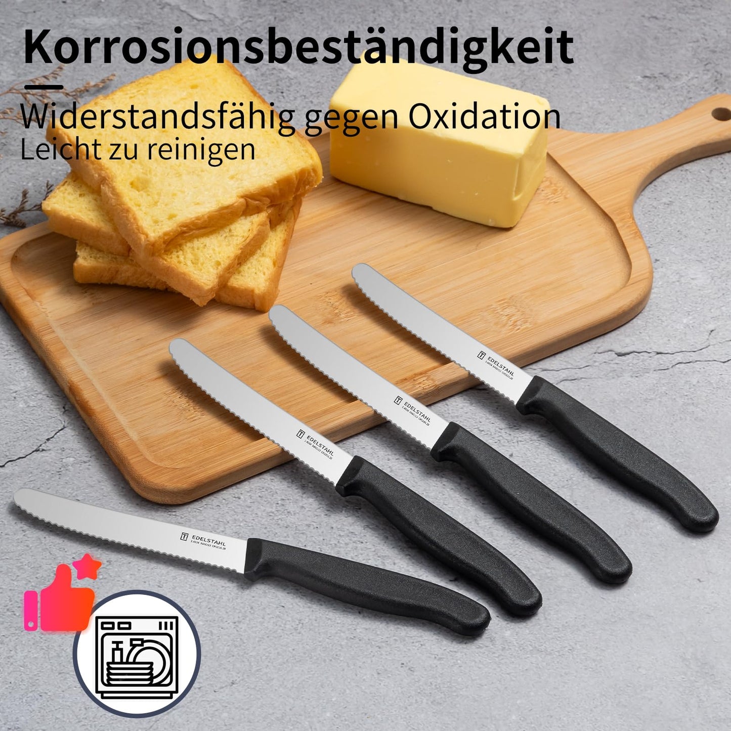High-quality stainless steel serrated breakfast knives (6 pieces) with plastic handle: Dishwasher safe