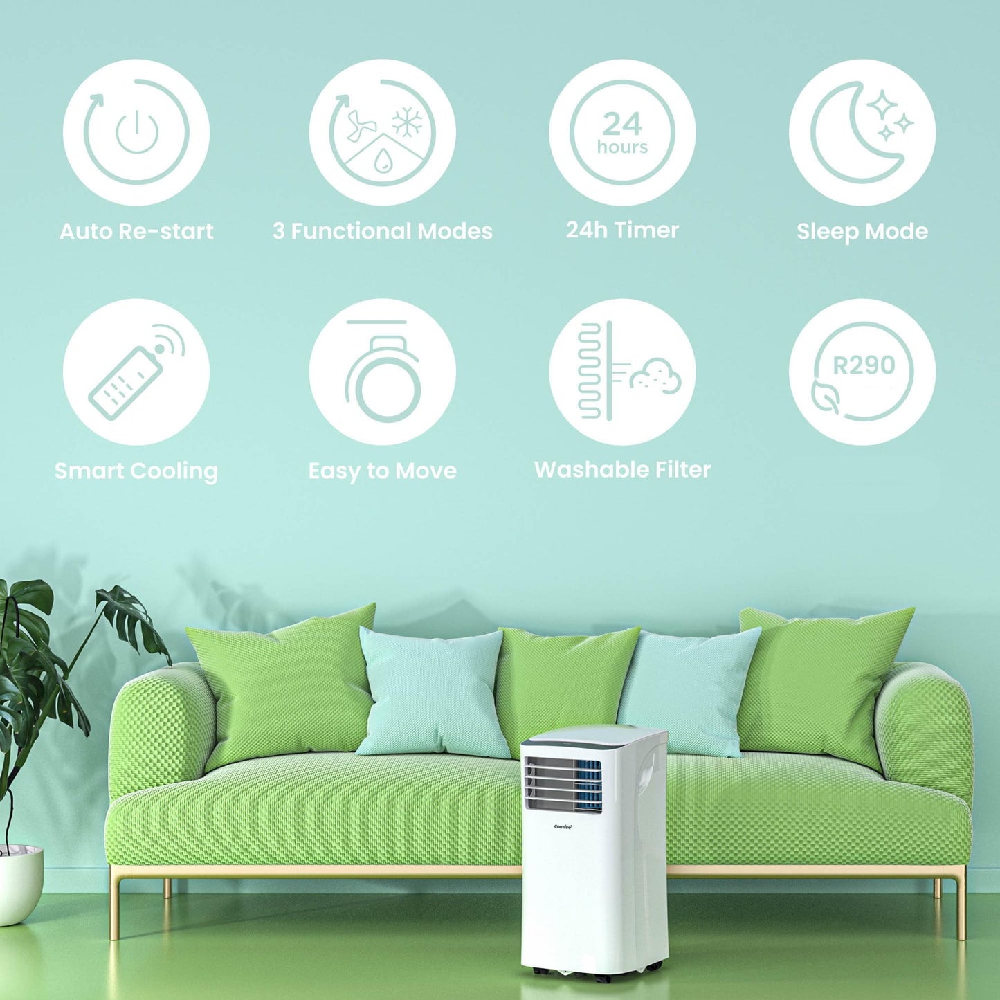 Comfee 3-in-1 Mobiles Klimagerät (MPPH-09CRN7) mit Abluftschlauch: 9000 BTU - 2,6kW
