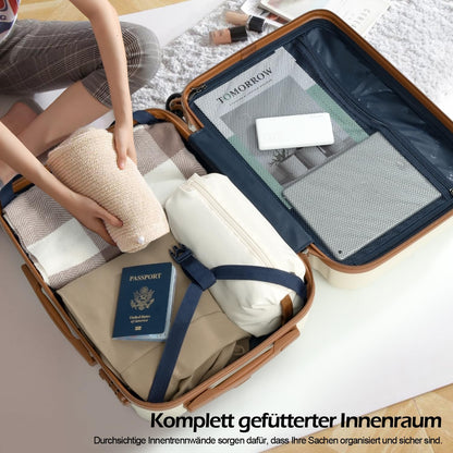 COOLIFE Hartschalen Reisekoffer-Set (6-teilig):ABS, 4 Rollen, TSA-Schloss | Blaubraun