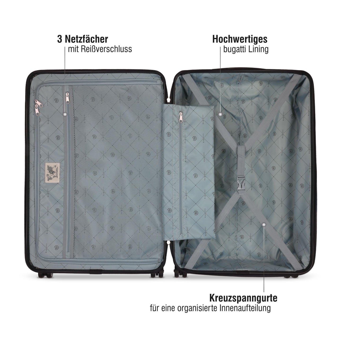 BUGATTI Hartschalen Reisekoffer 'Pure L' aus recyceltem PET (79 Liter): Schwarz
