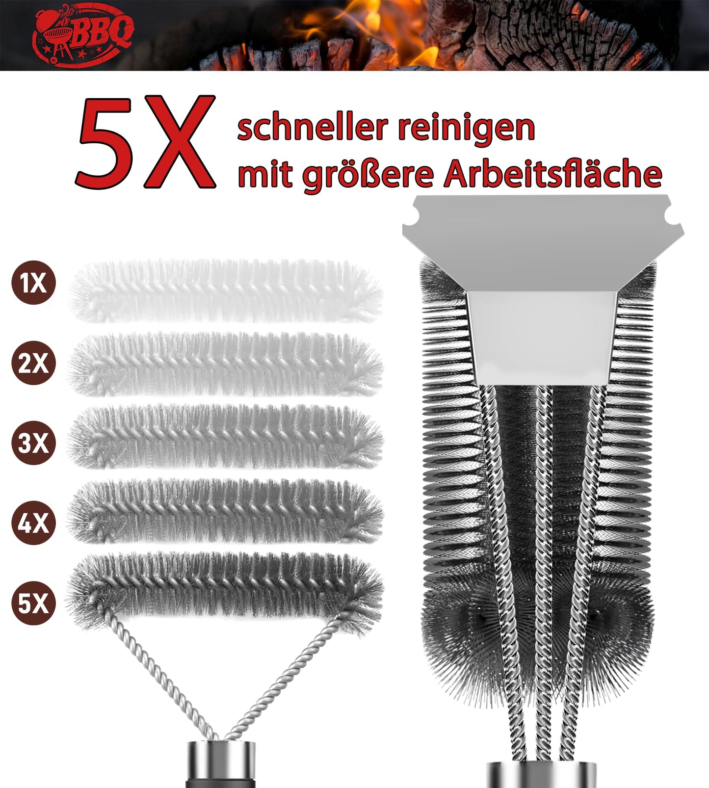 Grill brush, TNTOR grill cleaning brush with extra long stainless steel bristles, stainless steel spatula and PP heat-insulated handle, for gas grill, charcoal grill, kettle grill, electric grill and grill grate.