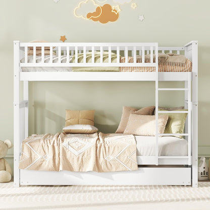 Kinder-Etagenbett 'Kehun' (90×200cm) mit ausziehbares Rollbett und Leiter für 2-3 Kinder