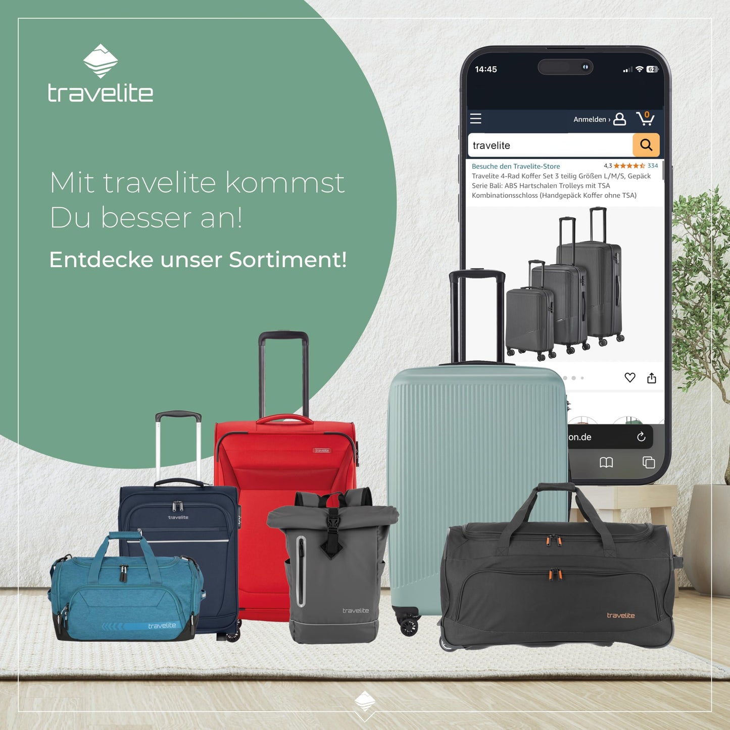 TRAVELITE 'Bali' hard-shell travel suitcase set (3 pieces): TSA combination lock 