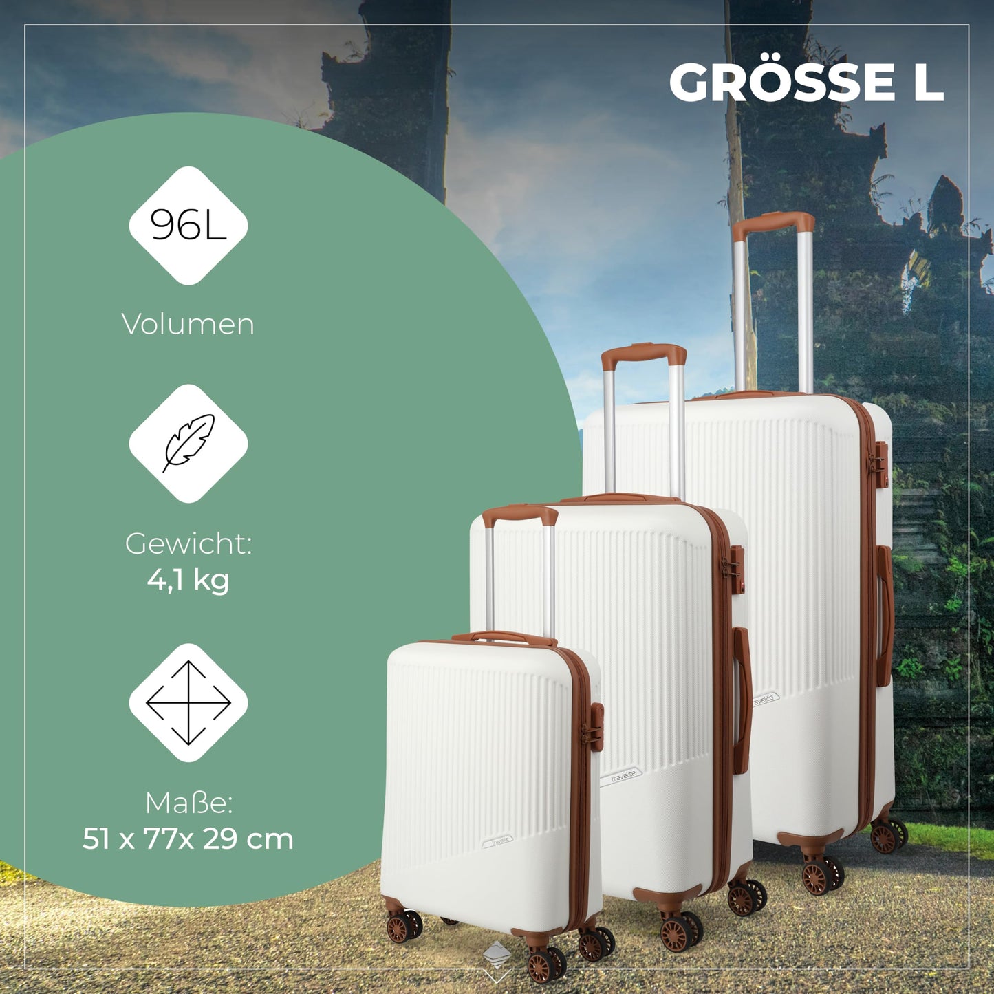 TRAVELITE 'Bali' hard-shell travel suitcase set (3 pieces): TSA combination lock 