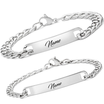 Personalisiertes Edelstahl-Armband für Herren mit Wunschgravur (2 Stück): Silber, Schwarz