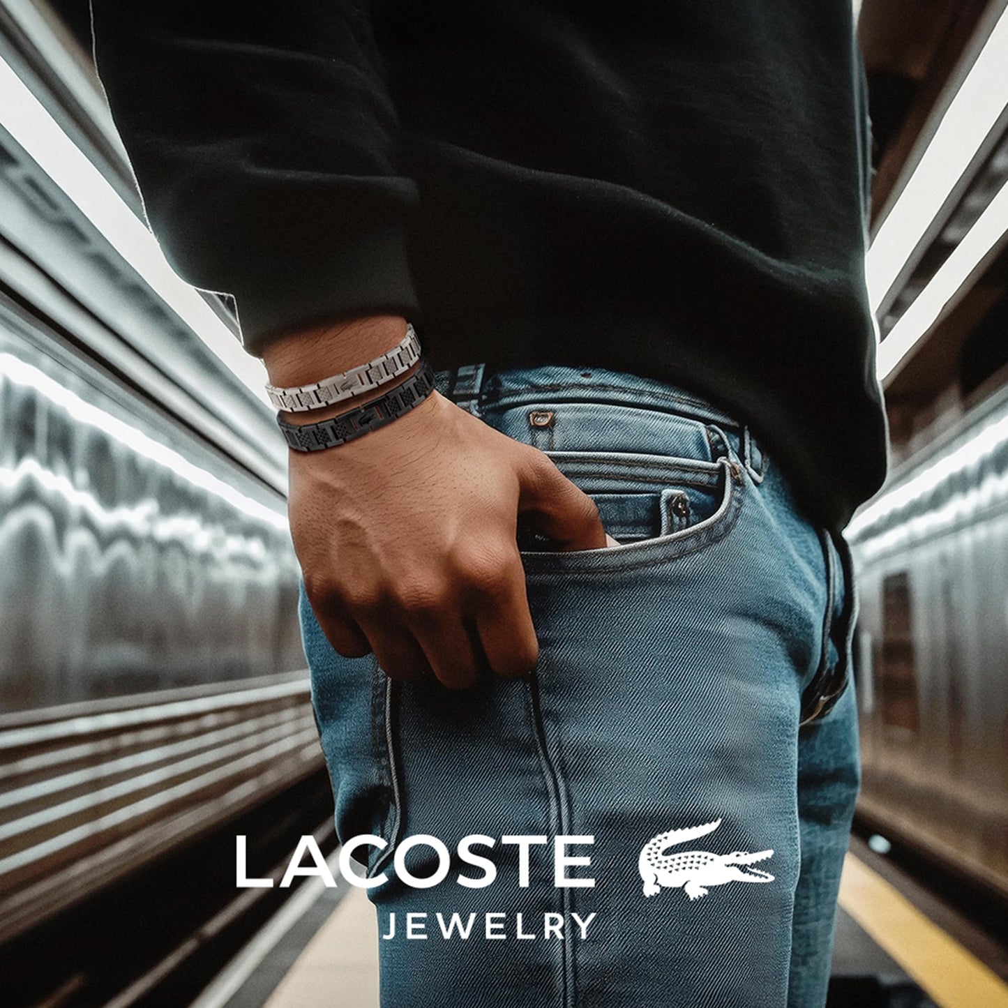 Lacoste 'METROPOLE' stainless steel bracelet for men decorated with petit piqué pattern
