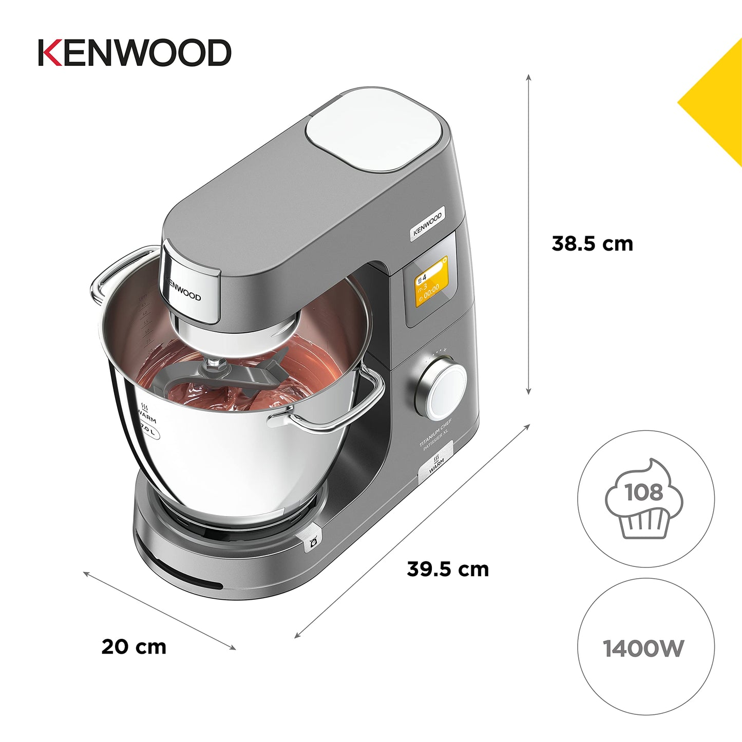 Kenwood Titanium Chef Patissier XL KWL90.034SI (1400 Watt) | Food processor with integrated scale &amp; heating function,
