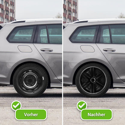 Radkappen (15 Zoll) passend für alle Stahlfelgen (4er Set): Einstellbarer Sicherungsring | Schwarz-Graphit