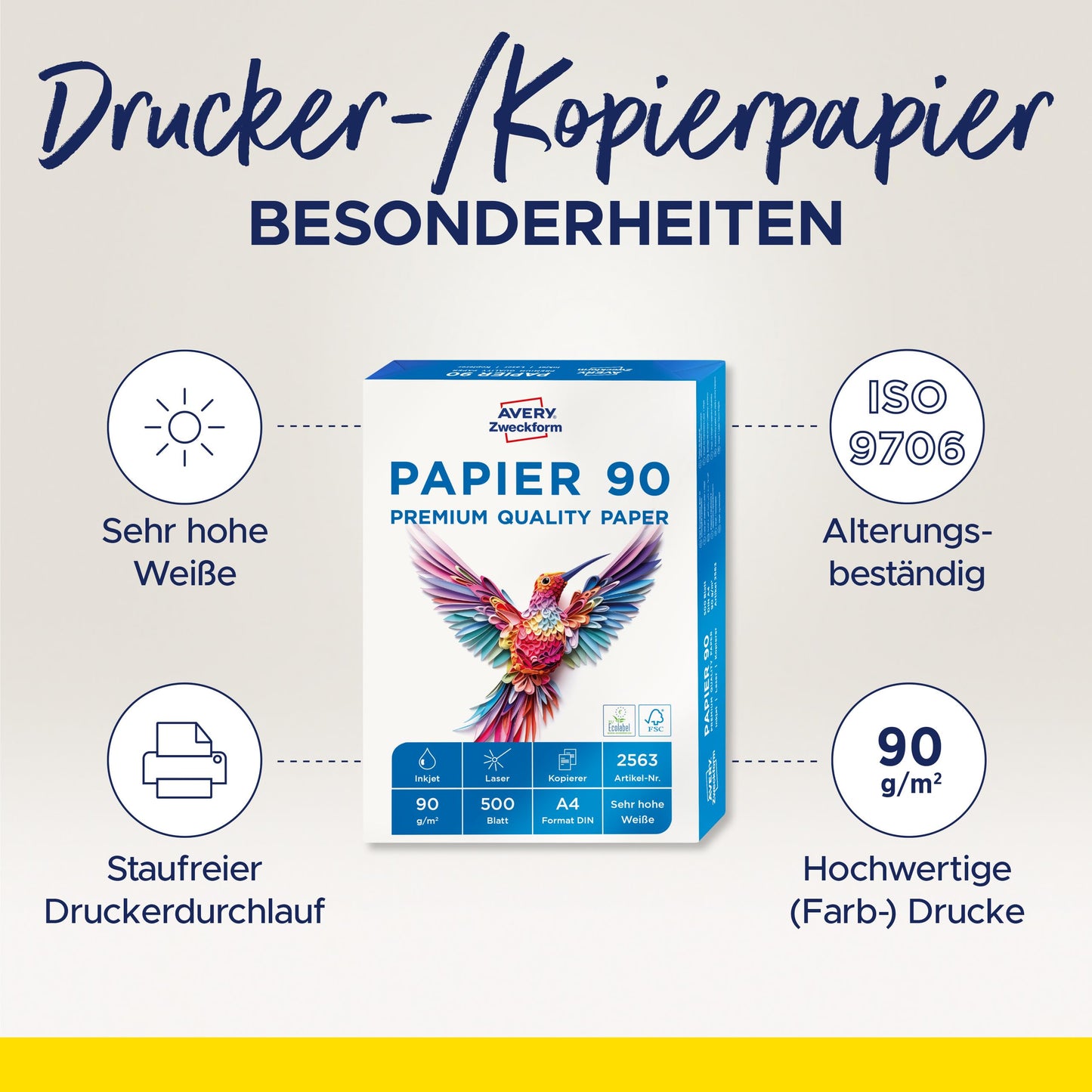 AVERY Zweckform (2563) printer/copy paper | 500 sheets, DIN A4 for all printers