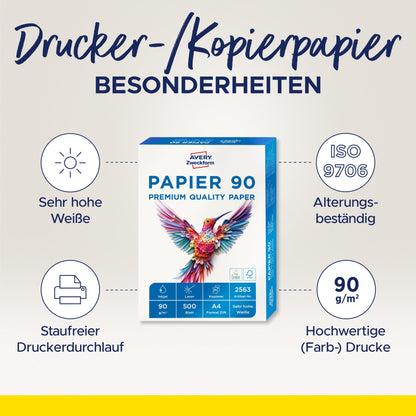 AVERY Zweckform (2563) printer/copy paper | 500 sheets, DIN A4 for all printers