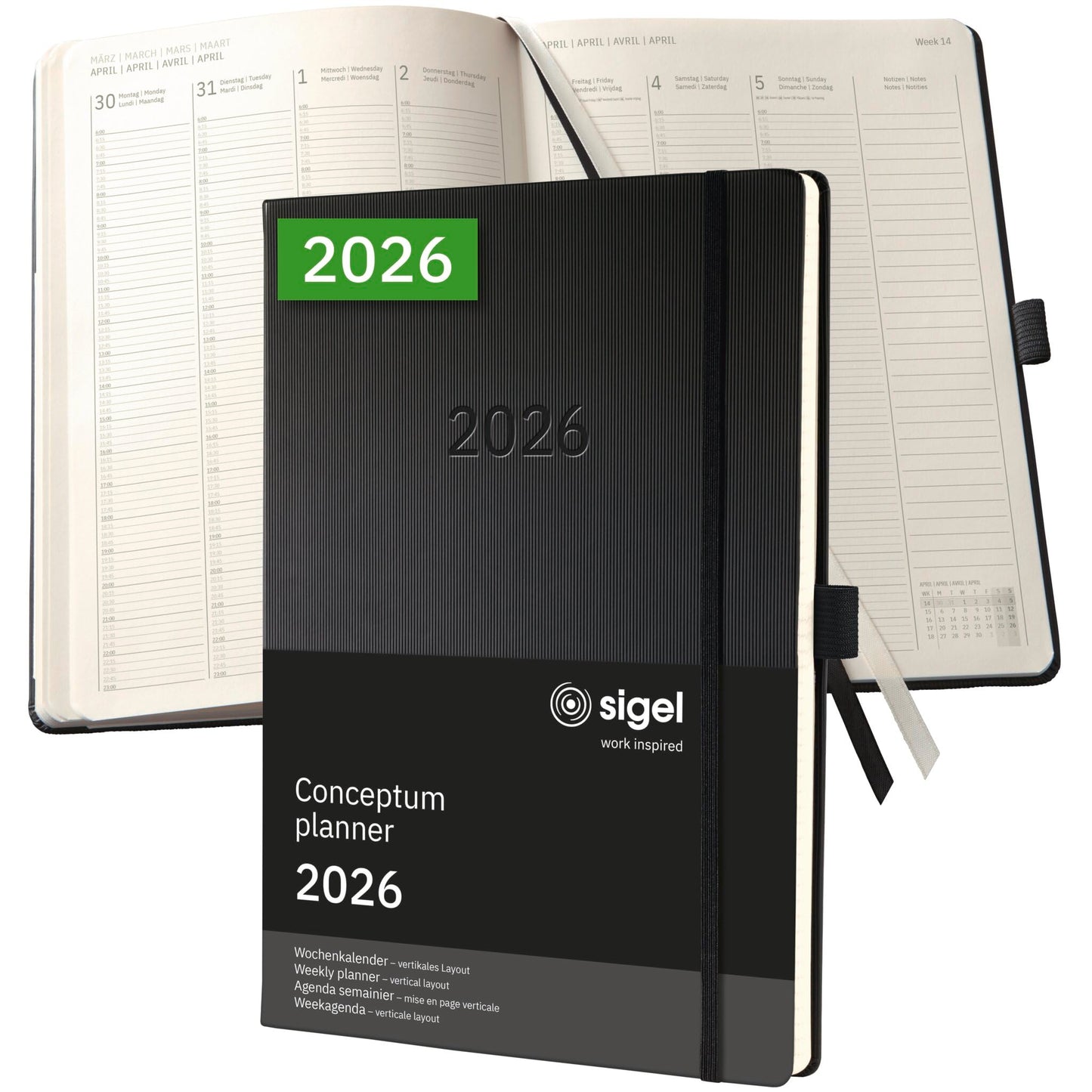 Planungsbuch 2026 Extra-Groß: A4+, Hardcover, 192 Seiten, Stiftschlaufe, Archivtasche