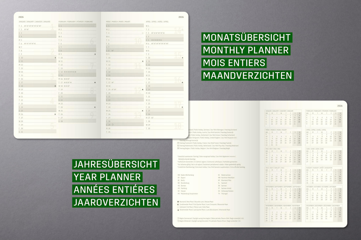 Planungsbuch 2026 Extra-Groß: A4+, Hardcover, 192 Seiten, Stiftschlaufe, Archivtasche