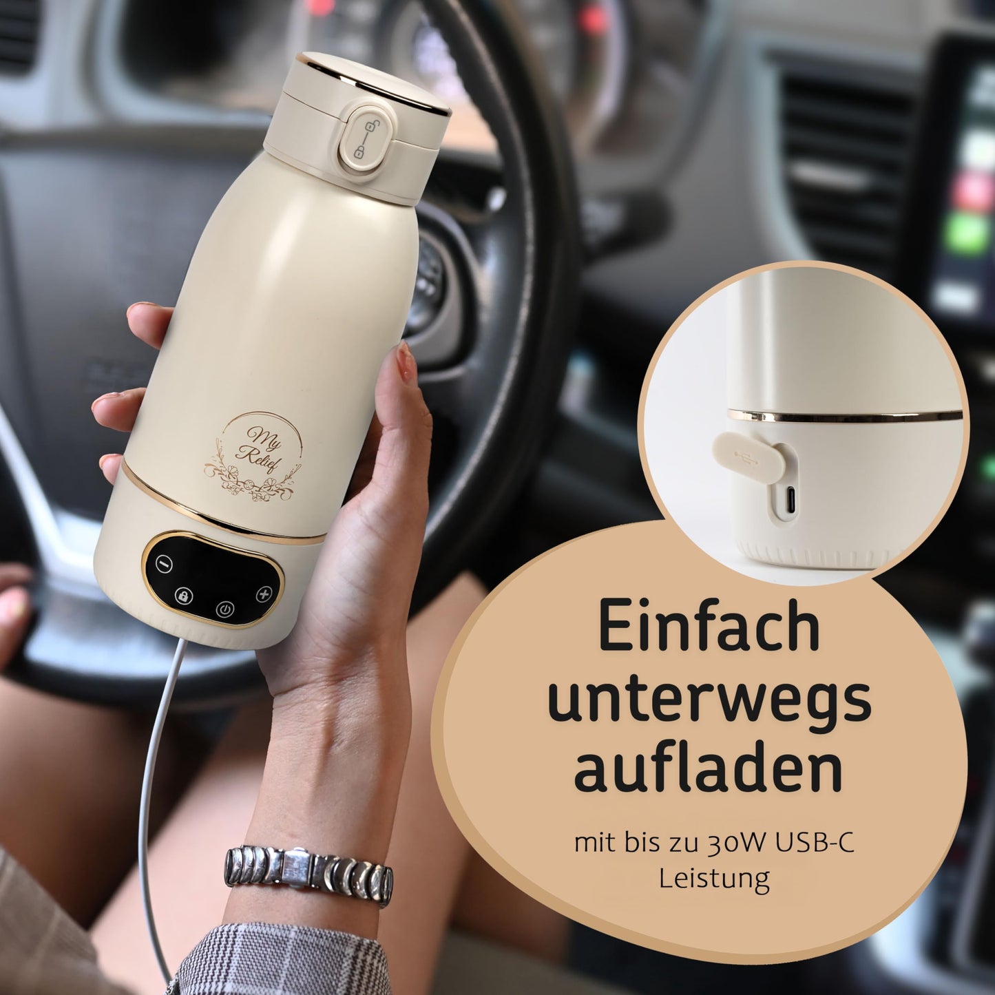 My Relief Akku Thermoskanne, Flaschenwärmer (18000mAh) 35-85°C Einstellbar