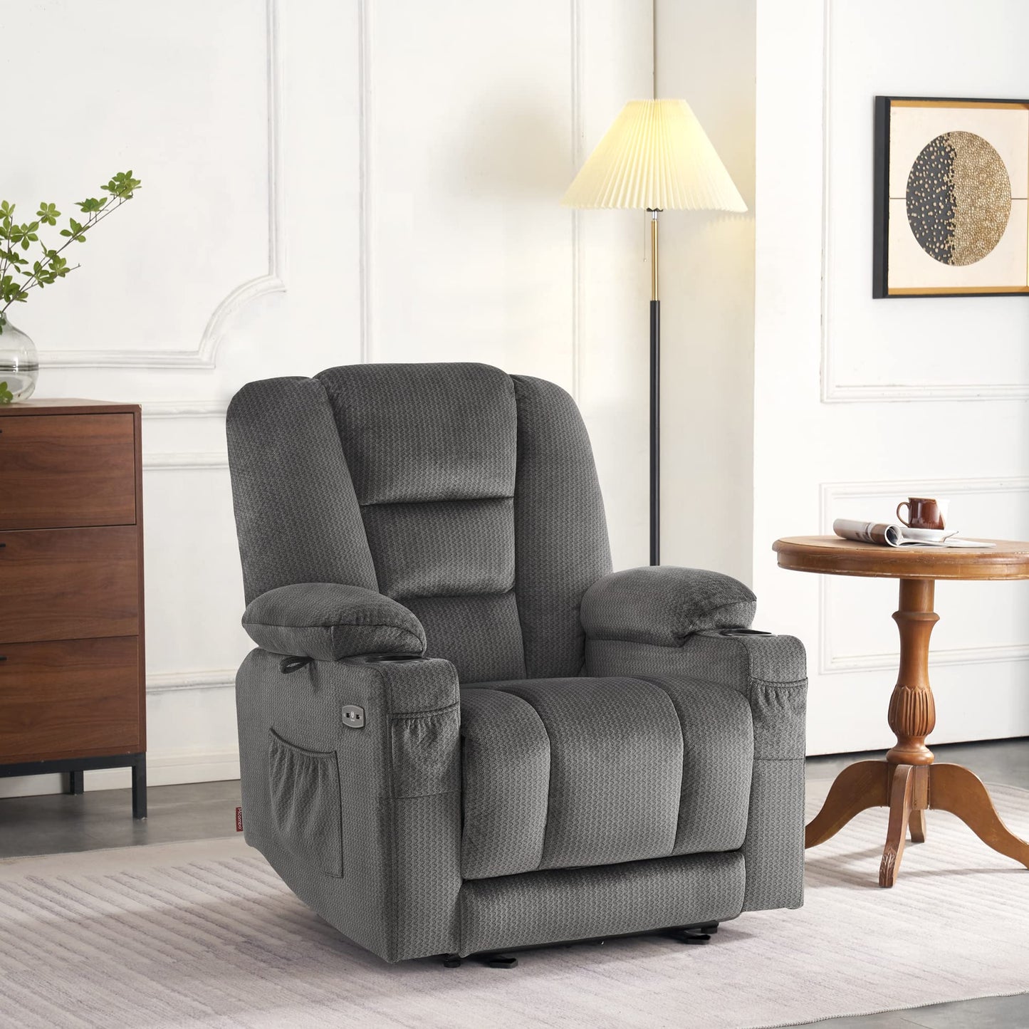 M MCombo TV recliner (7008) with reclining, massage and heat function: Electrically adjustable, USB &amp; cup holder in grey
