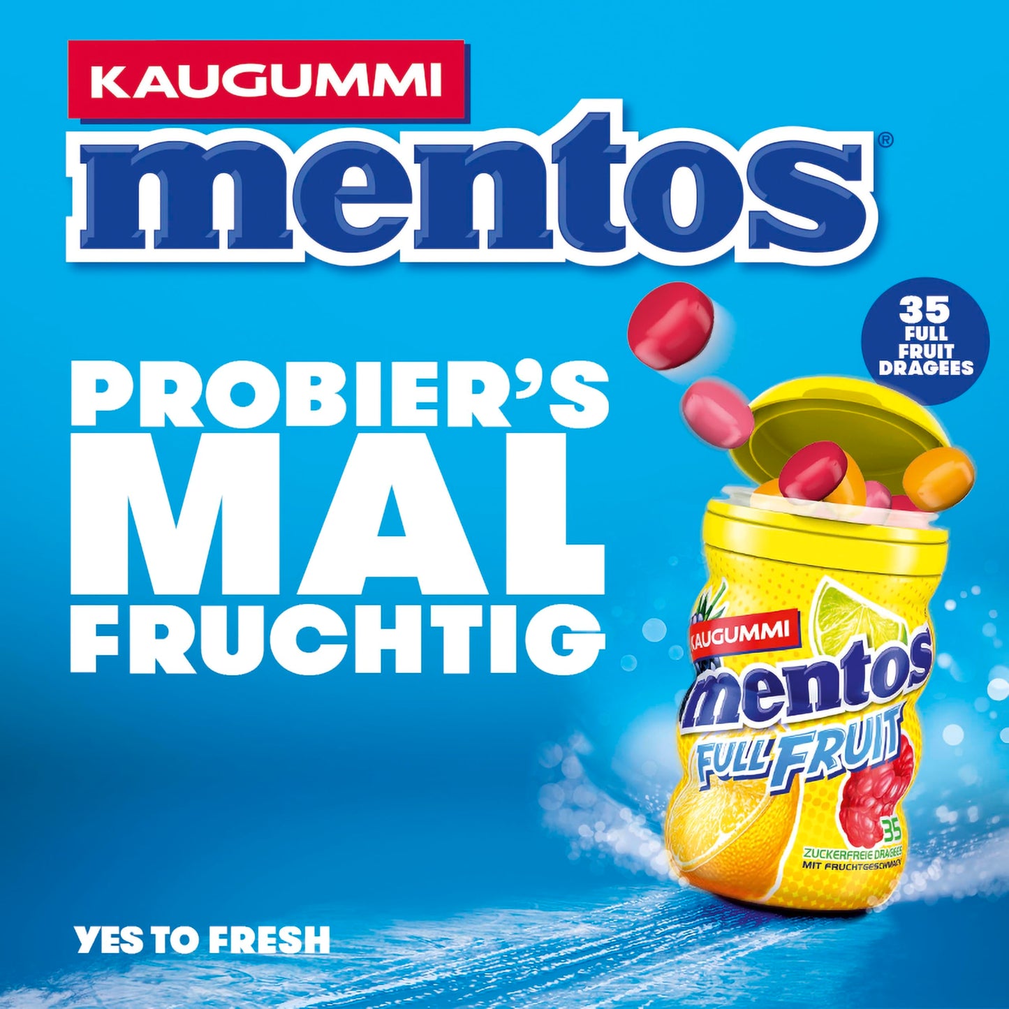 Mentos Chewing Gum Full Fruit (6 x 35 pieces) in three varieties with fruit flavor &amp; liquid filling