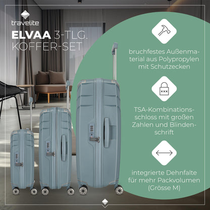 TRAVELITE 'Elvaa' Hartschalen Reisekoffer-Set (3-teilig) mit recyceltem Innenfutter, TSA-Schloss
