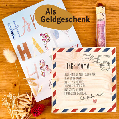 Muttertagsgeschenk 'Brief an Mutter' Holzbild + Reagenzglas zum Hinstellen